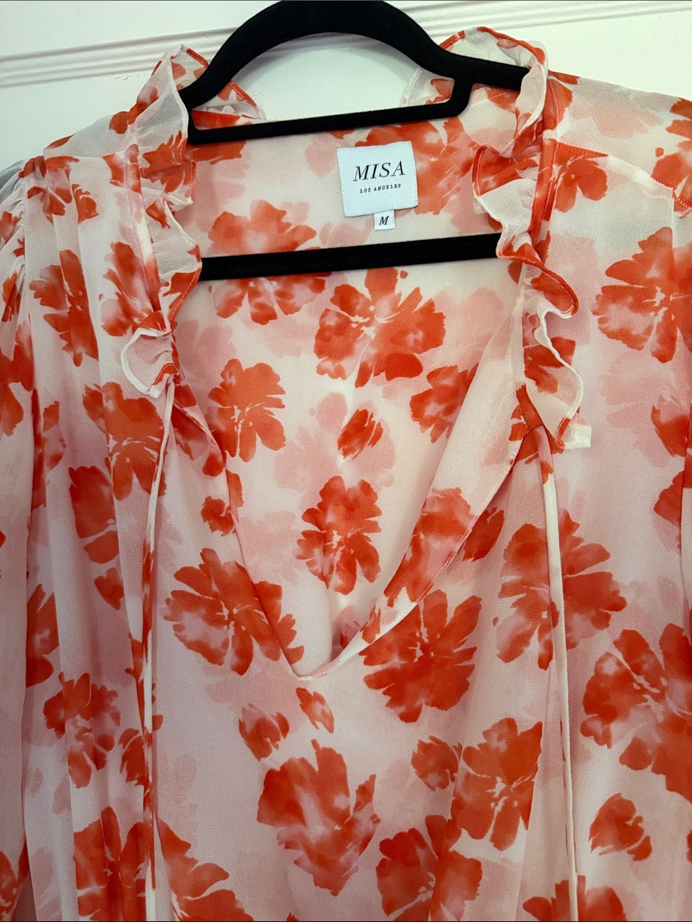 Misa Orange and White Floral Ruffle mini Dress - Picture 2 of 6